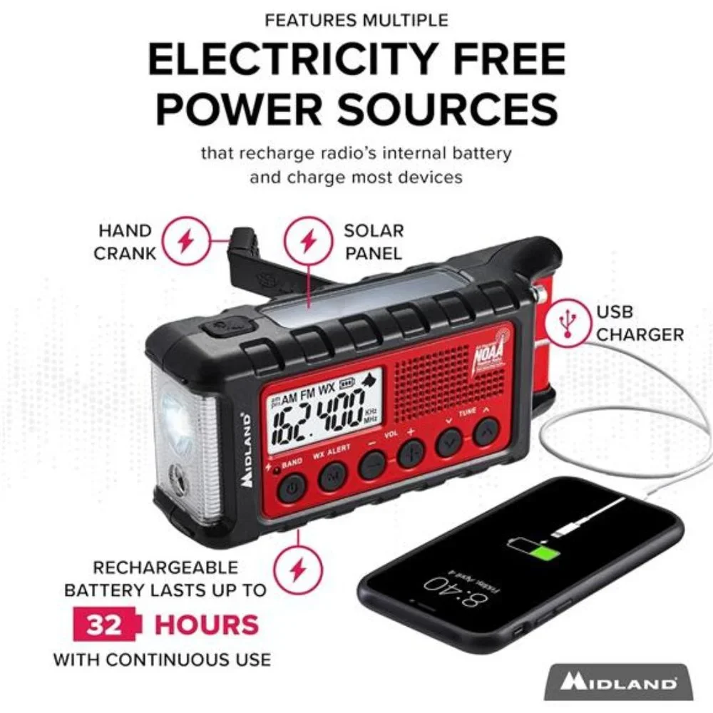 Emergency Crank Weather AM/FM Radio - Multiple Power Sources, SOS Emergency - Picture 2 of 6